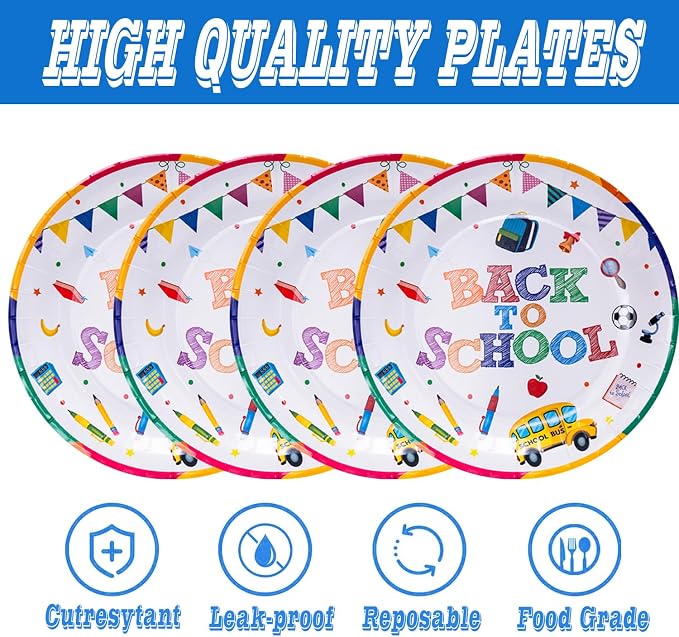 40 Pcs Back to School Paper Plates and Napkins Party Supplies Set, 9-inch - Image 7