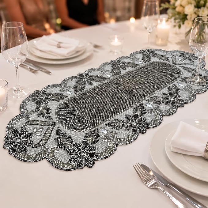 Handmade Beaded Table Runner 13 x 36 Inch, Decorative Dining Table Accent - Image 4