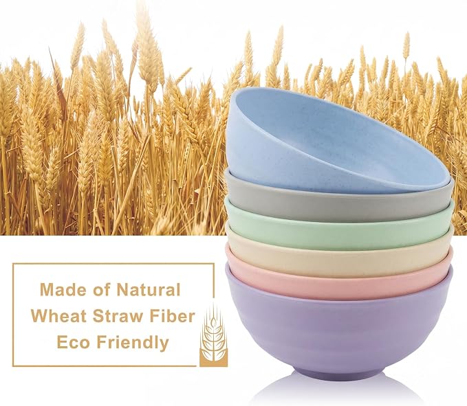 Large Soup Bowls 60oz, Unbreakable & Stackable Wheat Straw Bowls Sets of 6 - Image 3