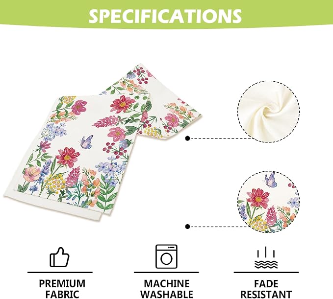 Summer Wildflower Table Runner Butterfly Burlap Table Runners, Watercolor - Image 6