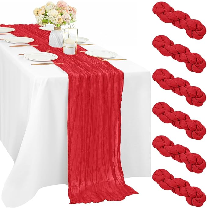 Red 6 Pieces 35 x 120 Inches Long Cheesecloth Table Runner Gauze Fabric 10Ft by Sunnyline
