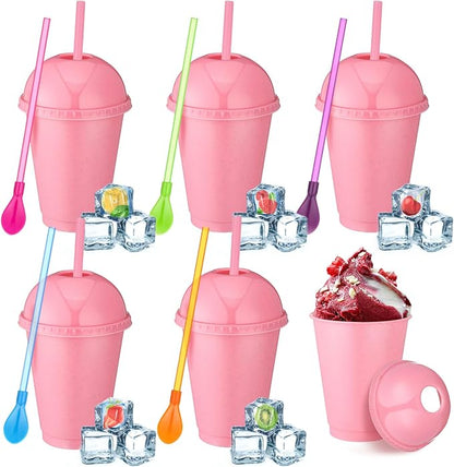 6 Set Slushie Cups with Dome Lids and Straws Detachable Spoon Straws Reusable by Unknown