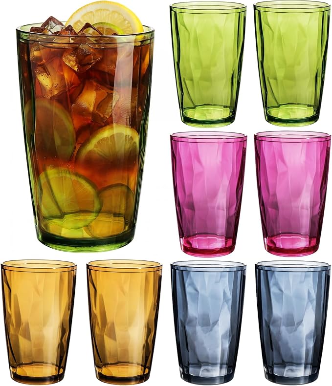 KISEER 8 Pack 16oz Plastic Colors Reusable Drinking Glasses Tumblers by KISEER