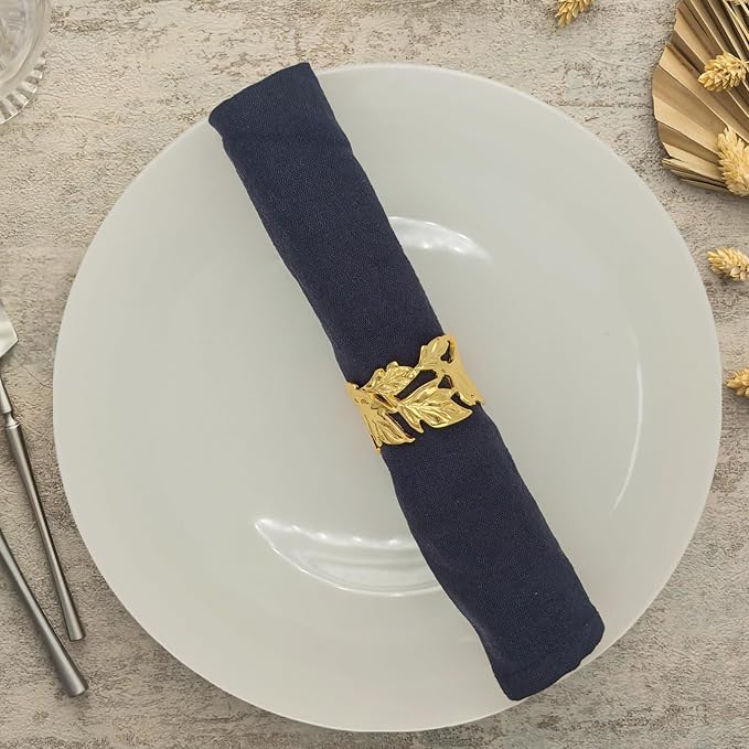 12 Pcs Gold Leaf Napkin Rings Set, Hollow-Out Golden Leaves Napkins Rings - Image 4