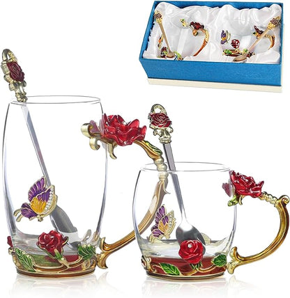 Glass Fancy Tea Cup Set Birthday Christmas Valentine's Day Gift Idea by DUMVOIN
