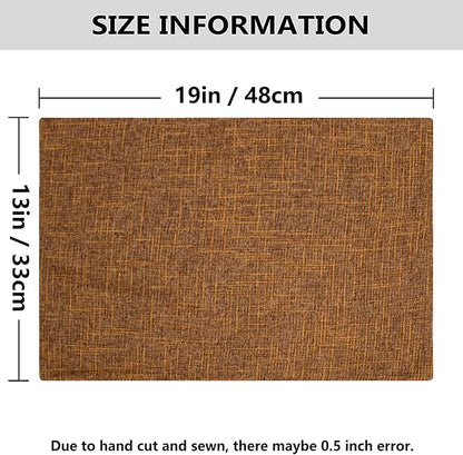 Kevin Textile Burlap Linen Placemats Set of 6 Heat Resistant Dining Table Place Mats Washable Kitchen Table Mats for Dinning Party Holiday Indoor Outdoor, 13 x19 inches, Hazel Brown