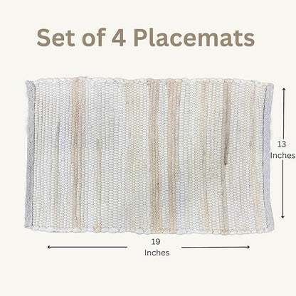 Perilla Home Cotton Placemat - Set of 4 - Table Mats for Kitchen, Dining, Home Decor - Textured Rustic Rectangle Placemats (Beige, 13"x19")