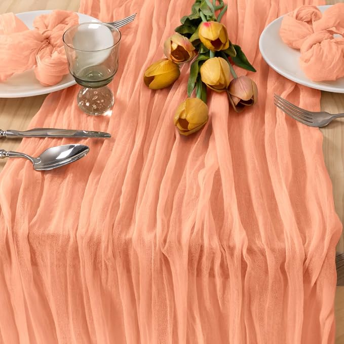 3 Pack Peach Pink Cheesecloth Table Runner 10ft Coral Sheer Gauze Decor | - Image 3