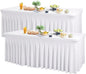 Wish Care 2 Pack White Spandex Table Clothes for 8 Foot Rectangle Tables, 8FT Wrinkle Free Fitted Tablecloths Ruffles Design Table Cover for Party, Banquet, Wedding and Events