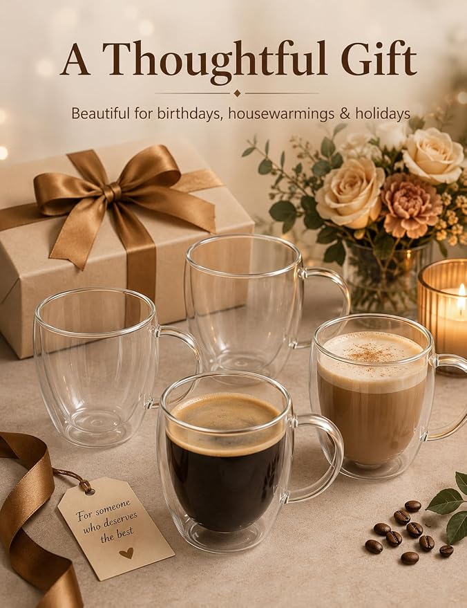 12oz Double Walled Glass Coffee Mugs - Image 9