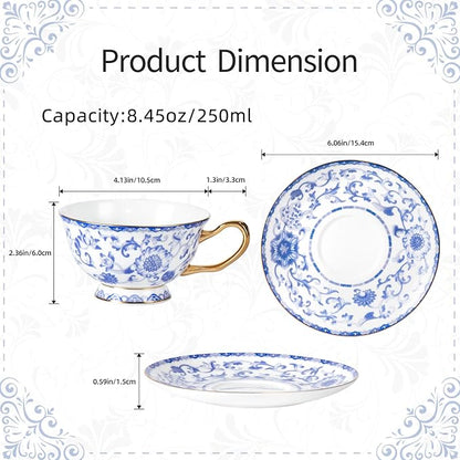 KAMMAK Tea Cups and Saucers Set of 2, Porcelain Coffee Cups, JBE023 | Stackable - Image 2