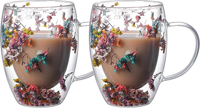 NBHUZEHUA Double Wall Coffee Mugs Set of 2 Insulated Glass Cup Set Newly Wed by NBHUZEHUA