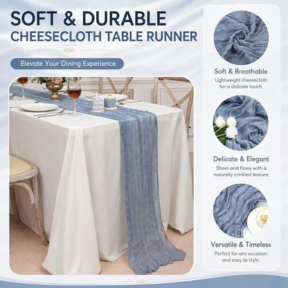 12 Pack Dusty Blue Cheesecloth Table Runner 17x108 Inch Boho Rustic Semi Sheer - Image 4