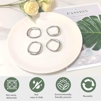 Set of 12 Silver Napkin Rings, Premium Alloy Shiny Napkin Holder Buckles Mobius - Image 6