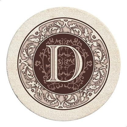 Thirstystone Monogram Natural Sandstone Coaster 4 Pack | 4" Diameter, by Thirstystone