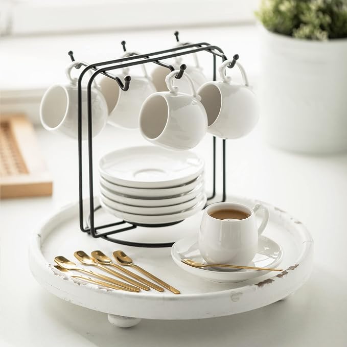 LYEOBOH Espresso Cups with Saucers Set, 3 Ounces Coffee Cups with Metal Stand - Image 6