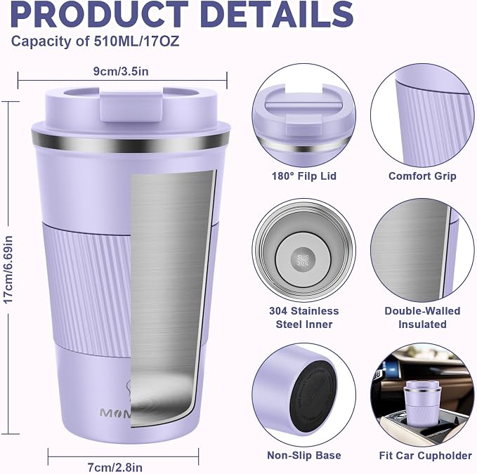 MOMSIV 17oz Travel Coffee Mug, Insulated Coffee Cup - Image 2
