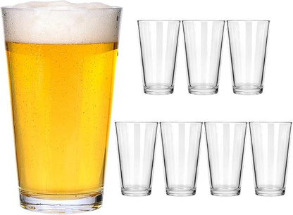 CUCUMI 8pcs 16oz Beer Pint Glasses | Drinking Glasses Set of 8 Highball Glasses by CUCUMI