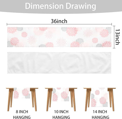 Dahlia Flower Table Runner 13x71 Inch Farmhouse Pink Gray Runners Modern Table - Image 6