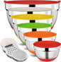 9 Pack Mixing Bowls with Airtight Lids Set, Stainless Steel Mixing Bowls with Grater Attachments, Nesting Kitchen Bowl Set with Non-Silp Bases, Size 7, 4, 3, 2, 1.5,1QT, Multi