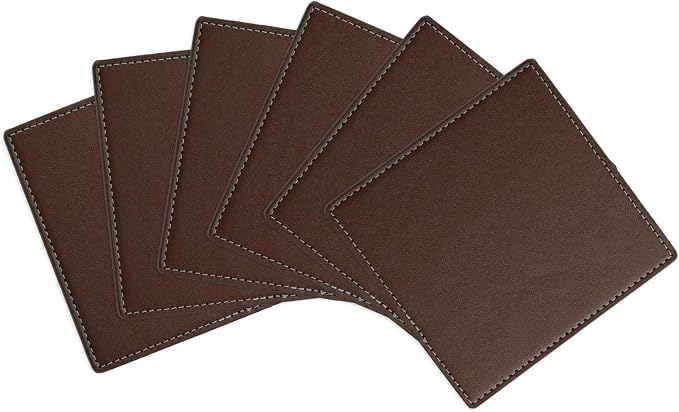 uxcell Square Drink Coasters Set of 6 White Stitched Dual Sided Non-Slip by uxcell