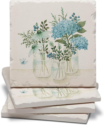 Thirstystone Mason Jar Florals 4 Pack Absorbent Tumbled Tile Stone Coasters | by CounterArt