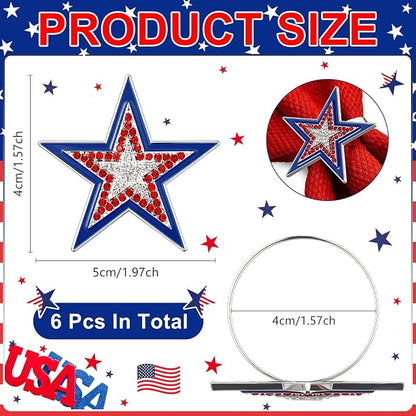 Geiserailie 6 Pieces Patriotic Napkin Rings 4th of July Star Napkin Ring Holder - Image 2