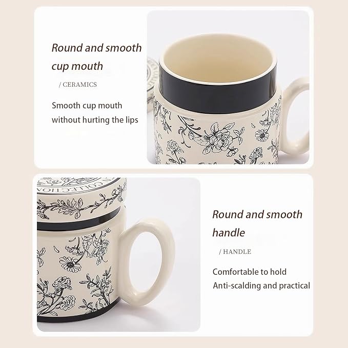 12.9oz Ceramic Coffee Mug with Lid, Flower Patterned Porcelain Mug, Ceramic Tea - Image 3