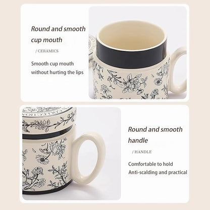 12.9oz Ceramic Coffee Mug with Lid, Flower Patterned Porcelain Mug, Ceramic Tea - Image 3