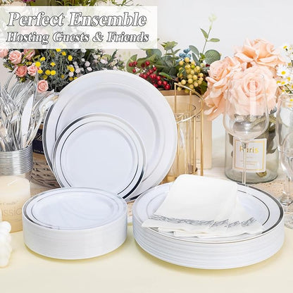 BESTSTAR 200PCS Silver Plastic Plates Set | 100 10.25 inch Dinner Plates and - Image 3