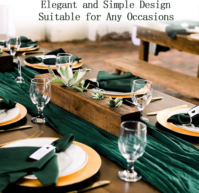 8 Pack Emerald Green Cheesecloth Table Runner 20 x 120 inch Gauze Table Runners - Image 3