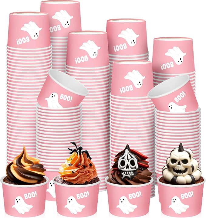 CHENGU 180 Pcs Halloween Snack Cups 9 oz Disposable Ghost Paper Ice Cream Bowls by CHENGU