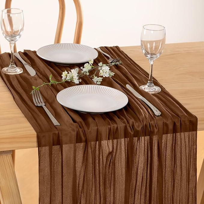 3 Pack Brown Cheesecloth Table Runner 10ft Neutral Gauze Centerpiece | - Image 5