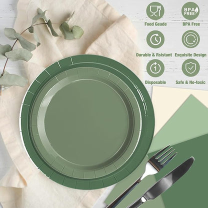 Oigco 60 PCS Sage Green Paper Plates, Sage Green Birthday Decorations, Gradient - Image 4