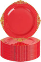 Nervure 100Pcs 10.25'' Red Plastic Plates, Heavy Duty Disposable Plates by Nervure