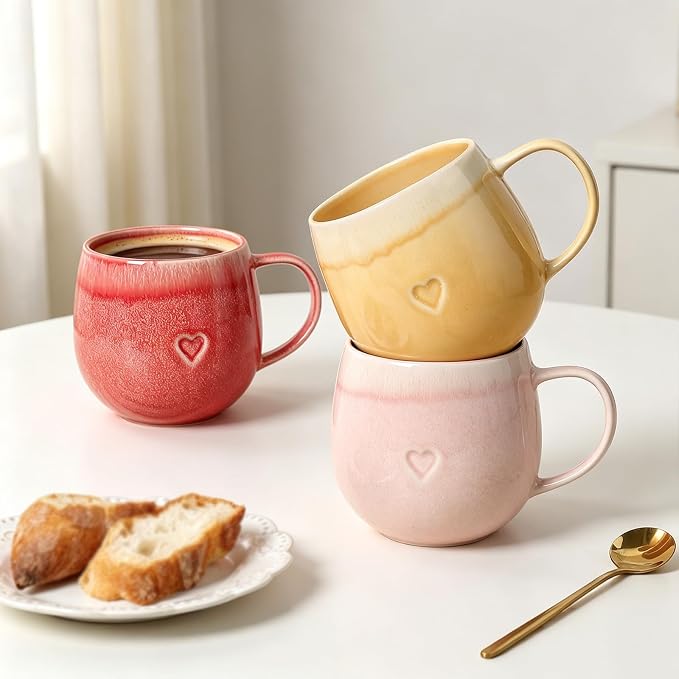 Stoneware Coffee Mugs Set of 4, 12oz Hand-Painted Coffee Cups - Image 7