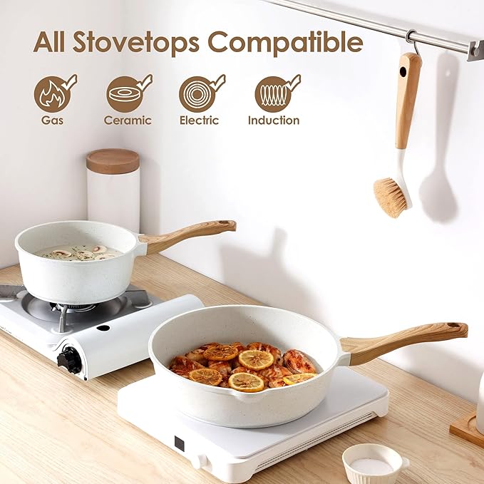 SENSARTE Nonstick Ceramic Cookware Set 13-Piece, Healthy Pots and Pans Set, Non-toxic Kitchen Cooking Set with Stay-Cool Handles, Silicone Tools and Pot Protectors, PFAS and PFOA Free