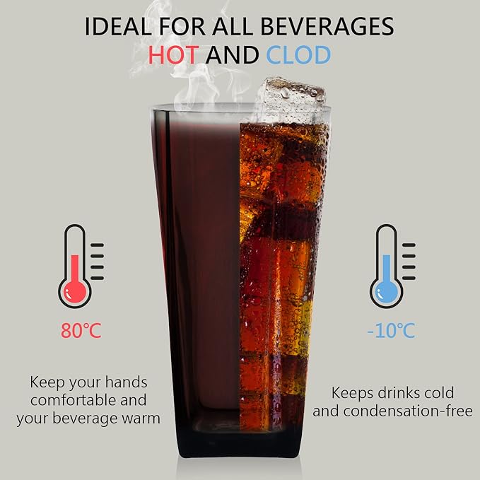 Goldmeet Black Glass Cups Set of 8, 20oz Shatterproof Square Tumblers | BPA-Free - Image 3