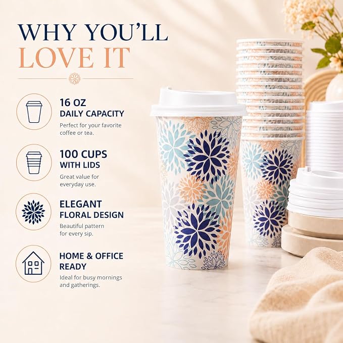 Tamone 100 PACK 16OZ Disposable Coffee Cups - Image 3