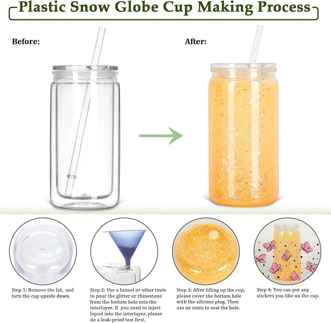 12 Pack 16 Oz Plastic Snow Globe Tumbler, Snowglobe Cups, Acrylic Snowglobe Cup - Image 5