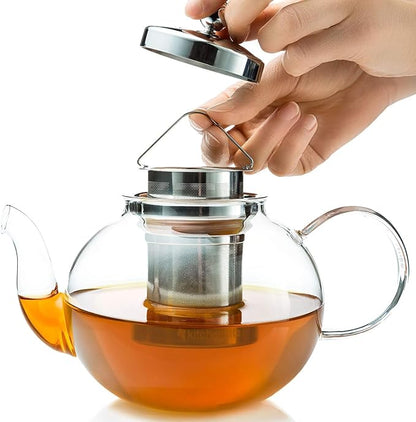 Glass Teapot Set with 4 Double Wall Tea Cups & Removable Stainless Steel Infuser - Image 7