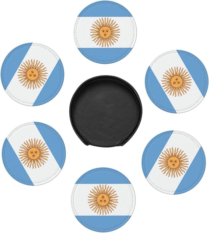 6 Pack Argentina Flag Leather Coaster - Image 3