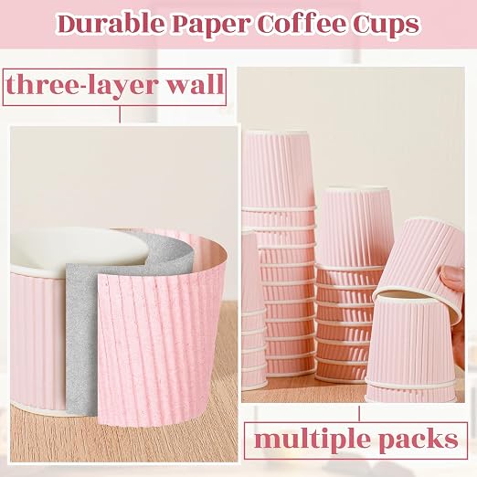 Yaomiao 200 Pcs 4 oz Disposable Espresso Coffee Cups Ripple Corrugated Paper - Image 3