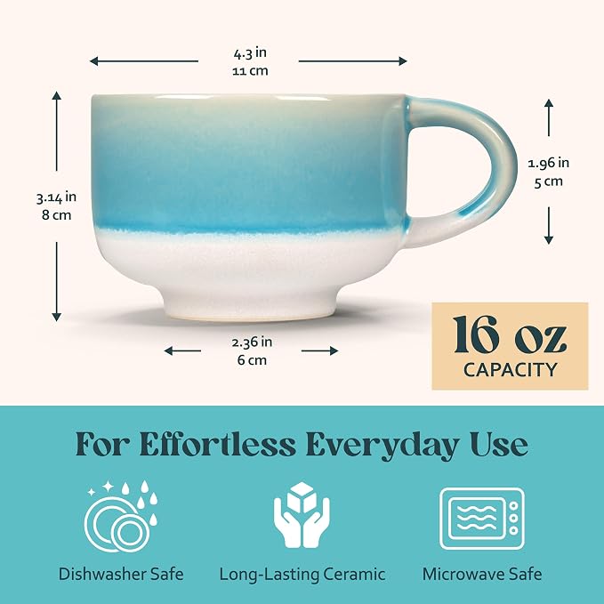 NOVA CERAMICS Handmade Unique Coffee Mug - 16 oz Ceramic Mug - Lagoon | - Image 4