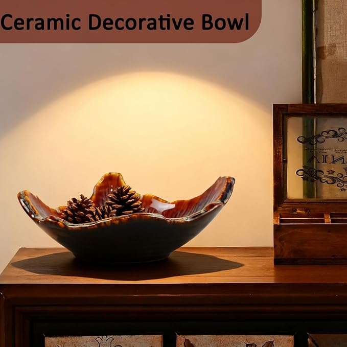 8" Ceramic Decorative Bowl，Irregular Rim Reactive Glaze Key Bowl - Image 5