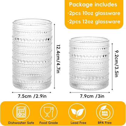 Moretoes 4 Pack Hobnail Drinking Glasses Set, Glass Cups | 12 Oz Highball - Image 3