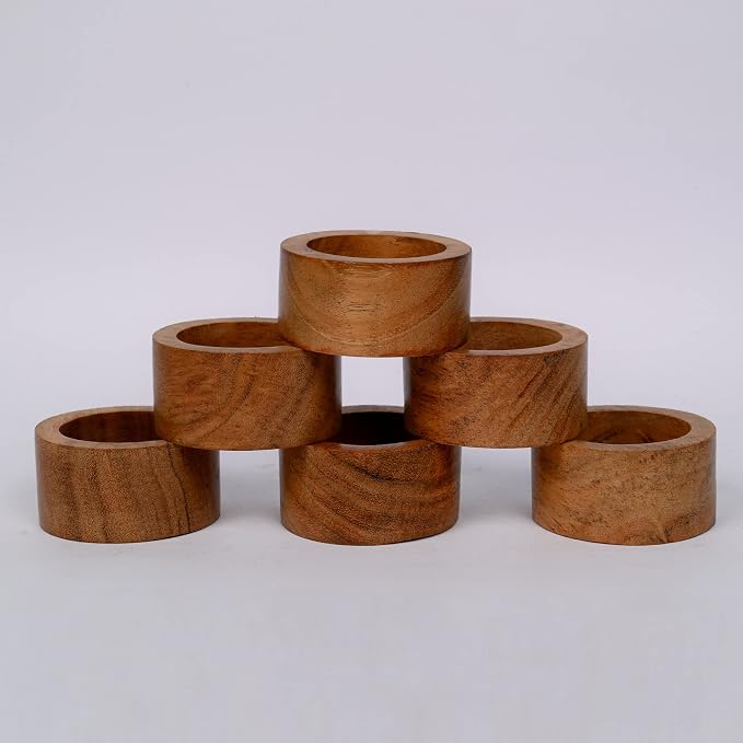 Handmade Acacia Wood Napkin Ring Set of 12 - Image 4