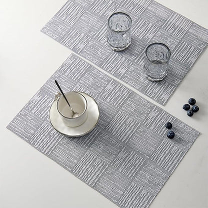 Placemats Set of 6 Plastic Vinyl Place Mats for Dinner Table, No-Slip Wipeable Table Mats Daily Use Patio Kitchen Decoration (18"x12", Grey)