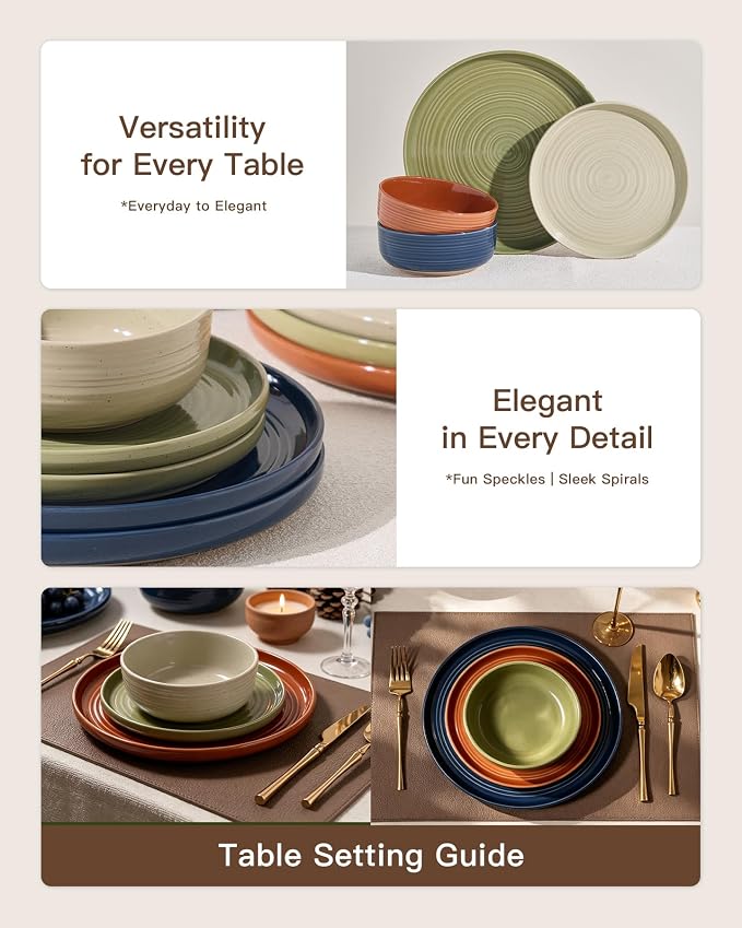 Dinnerware Set for 8, Ceramic Plates and Bowls, Chip & Scratch Resistant - Image 3