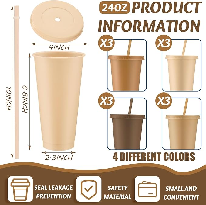 Skylety 12 Pcs Brown Plastic Cups - Image 2